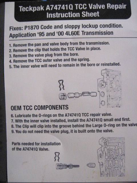 1996-00 Code Fix: P1870 TCC Valve Repair 4L60E Transmission